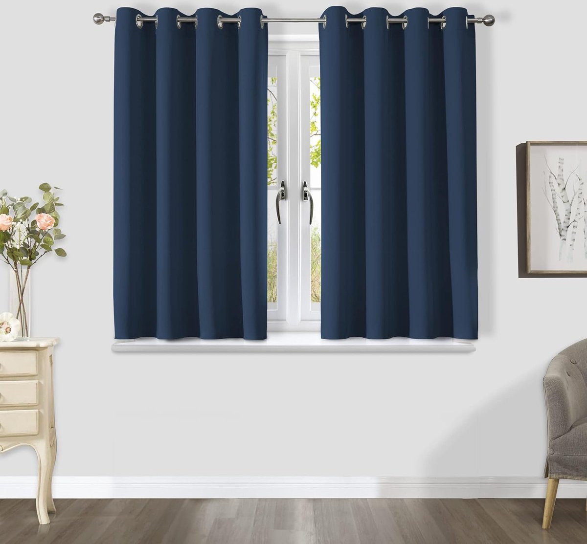 Cucraf Set van 2 Verduisteringsgordijnen, Warmte-geïsoleerd en Lichtwerend, Marineblauw, H 175 x B 140 cm