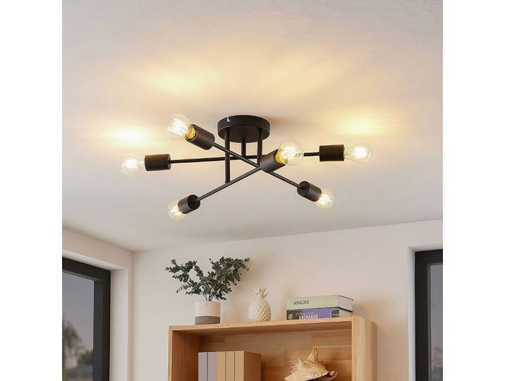 Plafondlamp Estar, dimbaar, zwart, Woon-/ Eetkamer, metaal, Vintage, plafondlamp