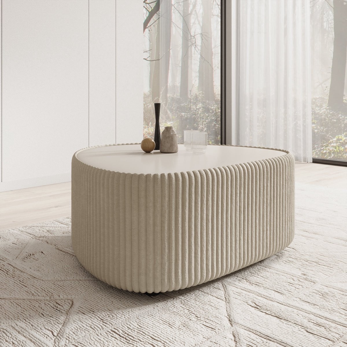 Meubella Marlen Salontafel met Fluffy Ribstof in Beige