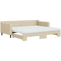 vidaXL Tagesbett Ausziehbar mit Matratzen Creme 90x200 cm Stoff