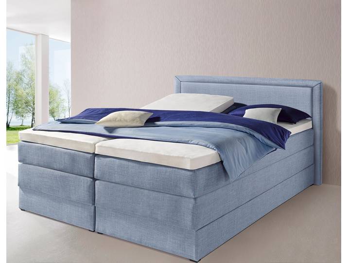 Boxspringbett, Hellblau, 160x200 cm, Polyester, Mit Bettkasten, Landhaus, Hapo