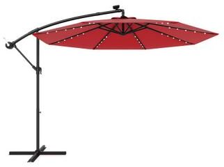 Costway 10 Feet Solar Offset Hanging Umbrella with 40 Lamp Beads and Solar Panel-Wine