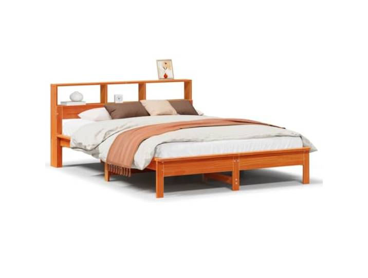 SDWEHBJ Massivholzbett mit Regal-Kopfteil Wachsbraun 120x190 cm, 30,1 kg, Zusammenbau erforderlich