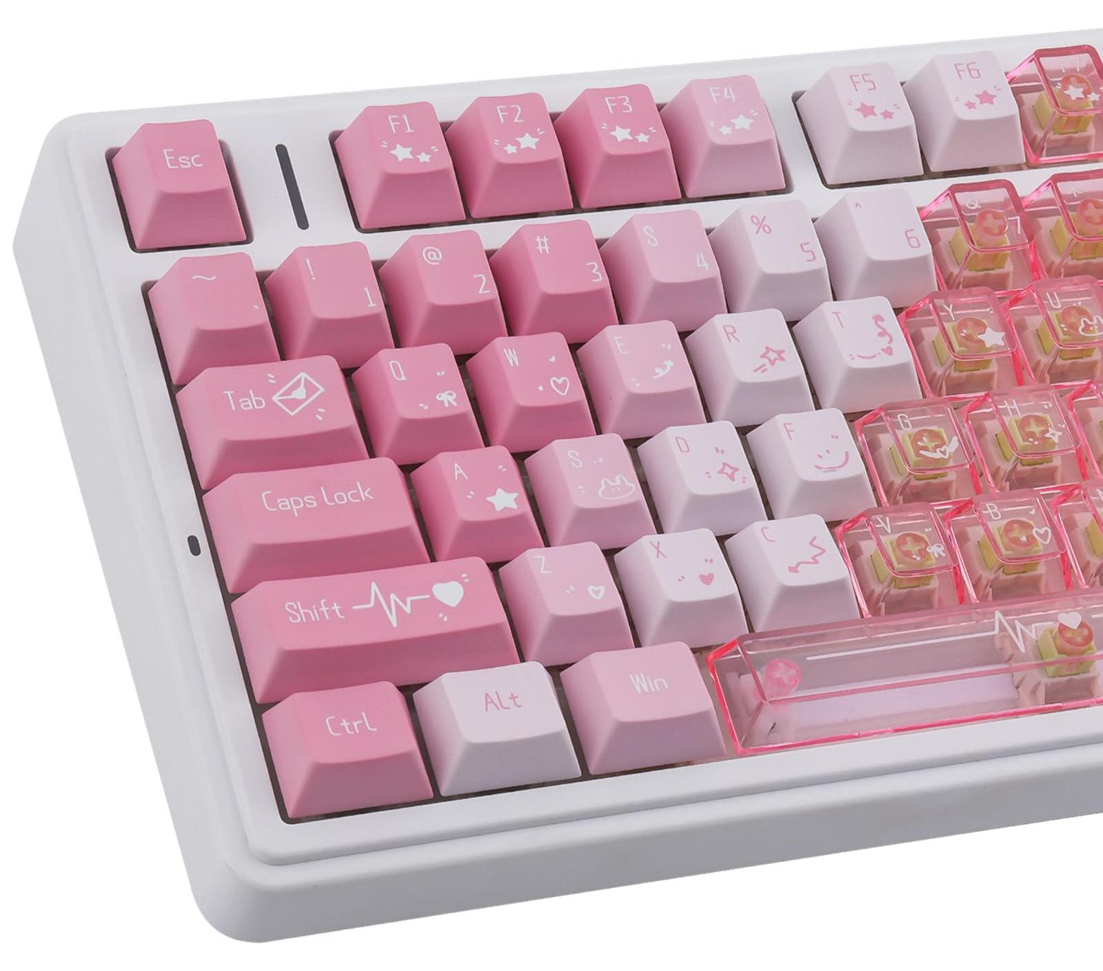 Selius PBT Keycaps met Clear PC Through Keycaps, 150 stuks, Pink Jelly Pudding