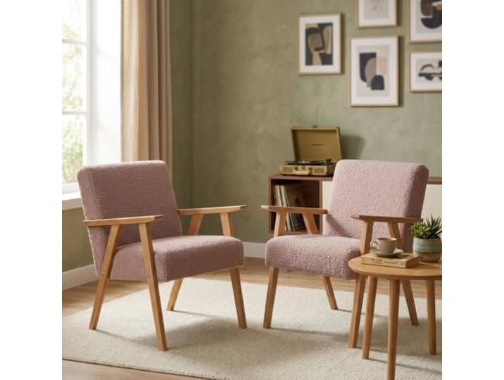 Family Meble 2er-Set Sessel Soler Angel – 2 Retro-Sessel im Vintage-Stil mit Stoff-Bezug – Hellrosa · 8