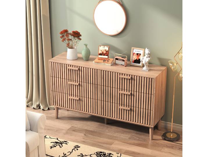 Rosahqnda Commode de style campagnard 4 ou 6 tiroirs rangement S armoire Protection contrebasculement Couleur bois