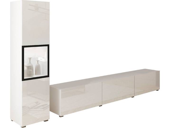 Home affaire Wohnwand BERLIN I, Vitrine Türschlag links/rechts wechselbar, (Komplett-Set, 2-St), moderne grifflose Mediawand Breite 220 cm, Vitrine mit Verglasung
