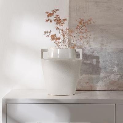 "SAFAVIEH Ema 10.25-Inch Cylinder Ceramic Terra Cotta Vase, Creme - 9.5"" W x 9.5"" D x 10.3"" H"