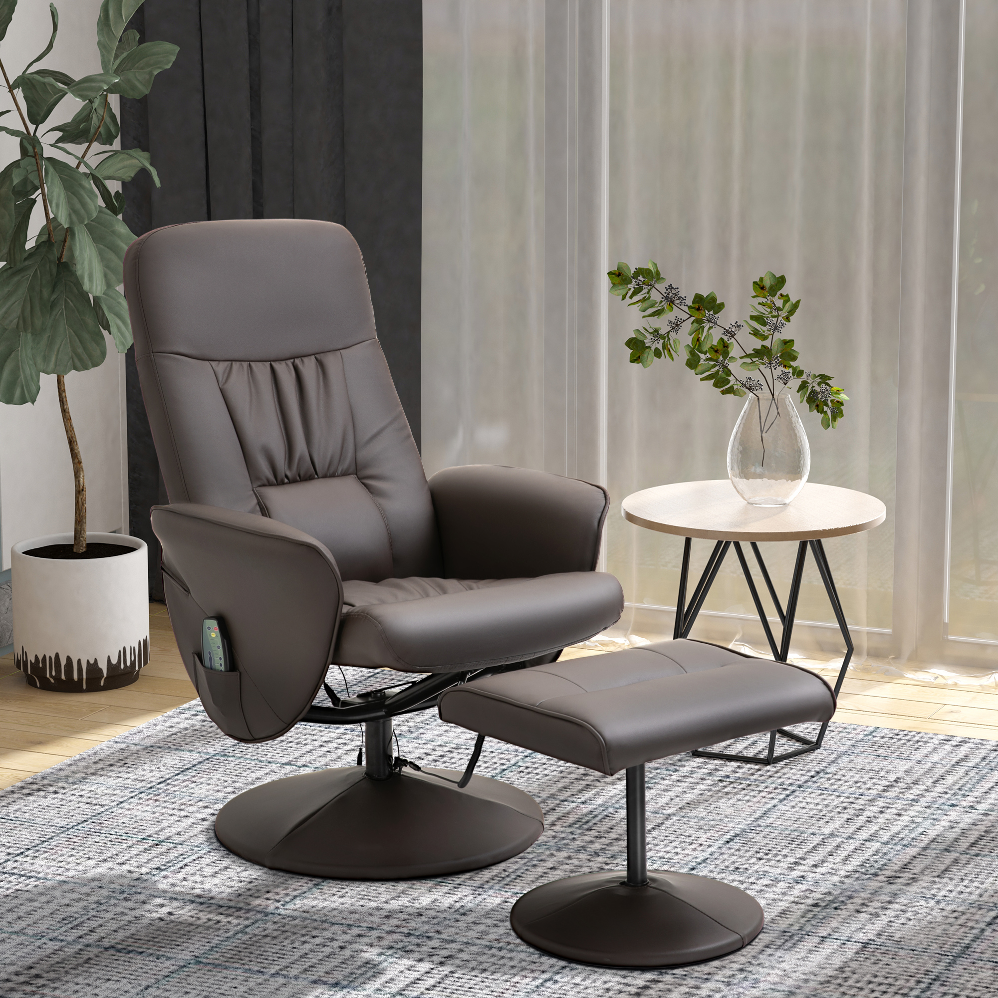 Homcom Poltrona Relax Massaggiante Reclinabile a 145° con Poggiapiedi, 76x81x105cm, Marrone
