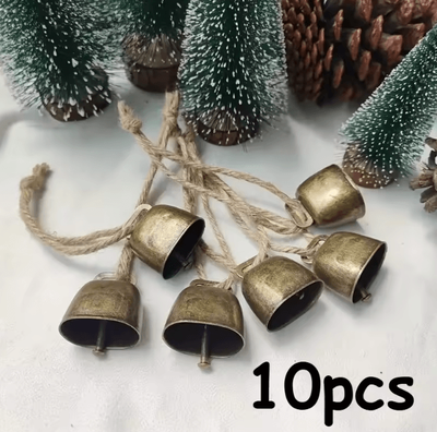 Inspire Curations Rustic Cow & Sheep Jingle Bells Set Vintage Twine Hanging Christmas Decor (10 20PCS) bronze 10pcs