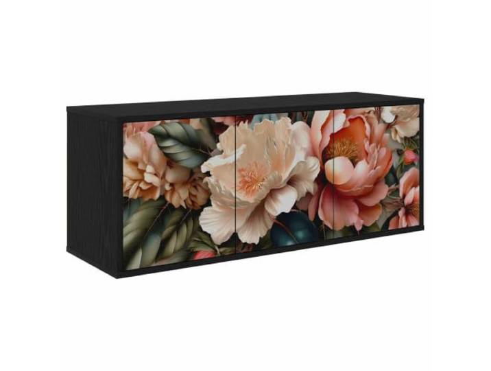 HGFDVCMR Wandmontierter TV-Schrank Schwarz Eiche Optik 102x33x40 cm Platzsparendes Lowboard aus Holzwerkstoff mit 3 Türen für Wohnzimmer und Schlafzimmer. Schafft Ordnung auf Wandhöhe.