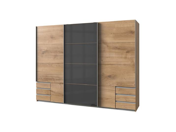 Schwebetürenschrank Glasfront - Plankeneiche - graphit - 270 cm - VALENCIA