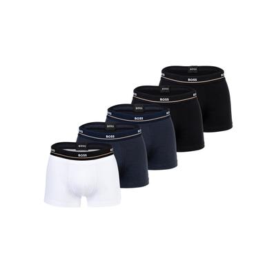 Boxershorts BOSS "Boxershort Trunk 5P Essential 5er Pack", Herren, Gr. L, bunt (schwarz, weiß, blau), Obermaterial: 95% Baumwolle CO. 5% Elasthan EL., Unterhosen