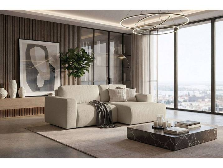 Home affaire Schlafsofa Noord Schlafecksofa, Breite 250 cm, Cord, Struktur, Webstoff, mit Wellenunterfederung, Massivholzrahmen