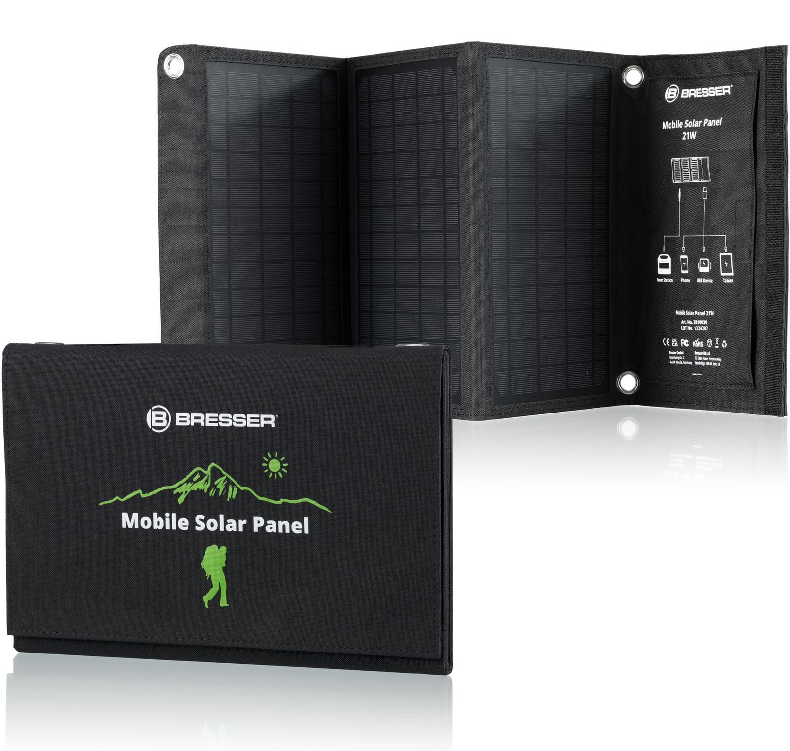 Bresser draagbaar zonnepaneel 21W met USB-aansluiting