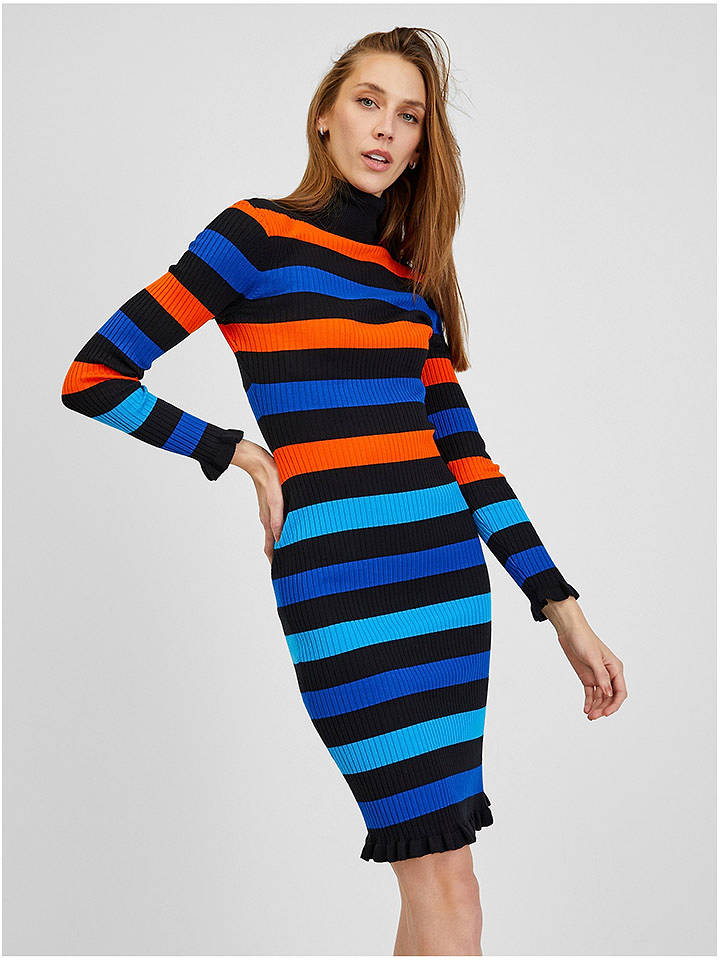 orsay Strickkleid in Blau/ Orange - M