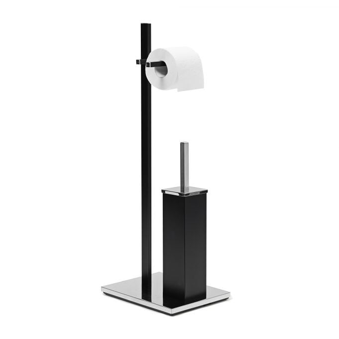 Relaxdays toiletaccessoires set met toiletborstel en wc-rolhouder, zwart, H x B x D: 73 x 21,5 x 27,5 cm
