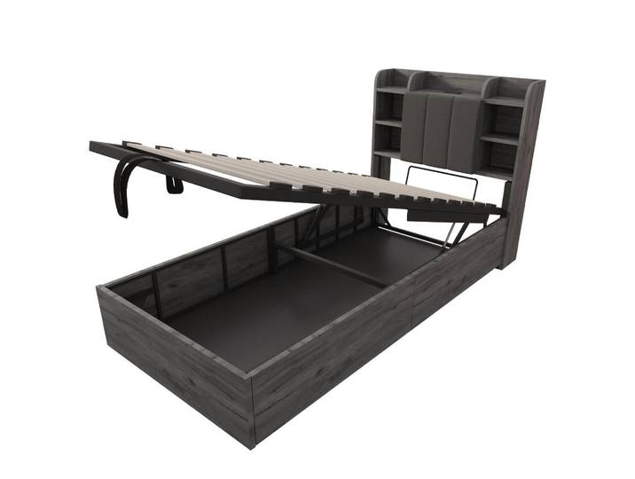 Oxeza Polsterbett 90/200 cm Grau mit Stauraum, Ausgestattet mit USB und Tape-C-Steckdose, Holz, Mode, Rechteckig, 90x200 cm, Schlafzimmer, Betten, Polsterbetten