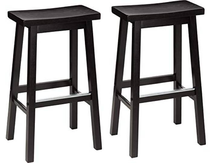 Amazon Basics Küchenhocker aus Massivholz, Barhocker, Esszimmerstuhl, einfache Montage, modern, 2 Stück, 74 cm hoch, Schwarz