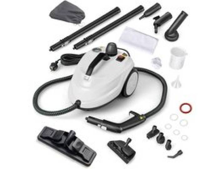 GOPLUS Nettoyeur Vapeur 2000W avec Réservoir 1 8L 13 Accessoires Pression 5 Bar Balai Vapeur pour Tapis Fenêtre Verre Rideau Blanc