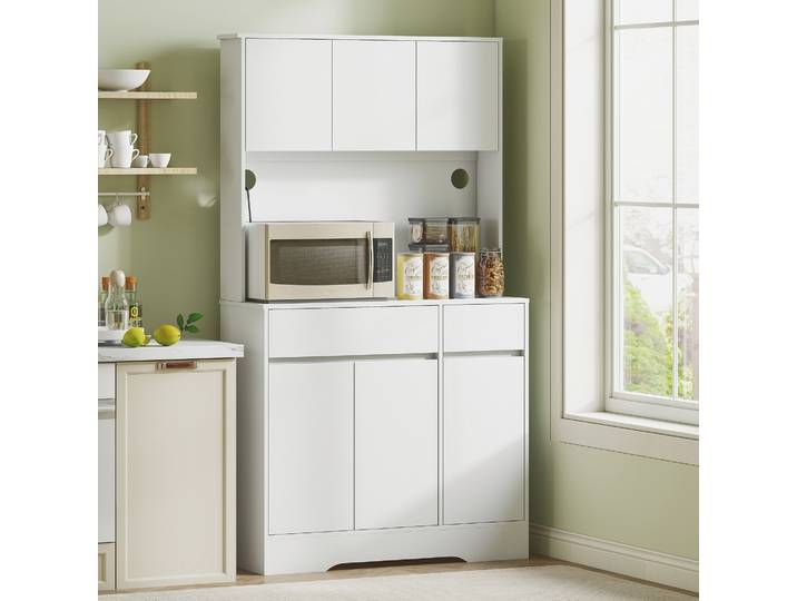 HOMCOM Buffet Cuisine Blanc 6 Portes 2 Tiroirs Étagères Réglables