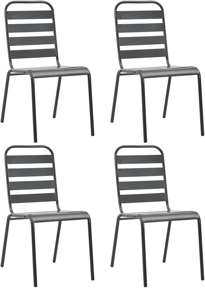 Gartenstühle 4 Stück Stapelbar Lattendesign Stahl Dunkelgrau Wetterfest Für Balkon Terrasse Outdoor Sitzkomfort Hochlehner Gartenstuhl mit Lehne