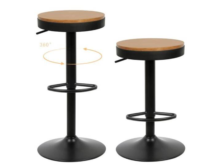 Tabouret de Bar Hauteur réglable Chaise de Bar Vintage - MENGDA - Lot de 2 - Noir