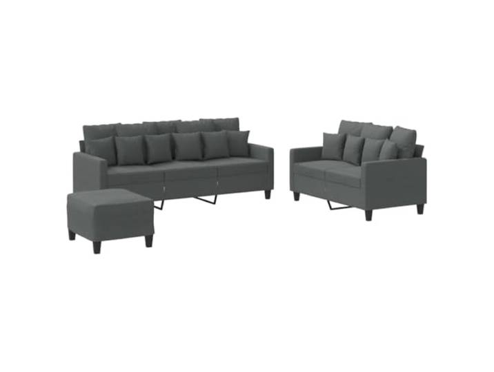 KUTYWEXFM 3-TLG Sofagarnitur mit Kissen Dunkelgrau Polstersofa Set Modernes Polstermöbel Set mit Hocker und dicken Kissen für Ihr Wohnzimmer oder Gästezimmer.