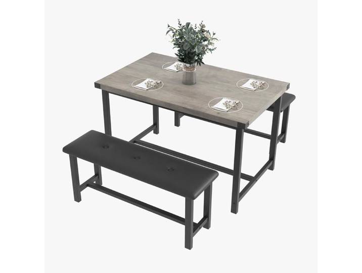 Ensemble 3 pièces 1 Table et 2 bancs Ensemble Table et chaises - Style rétro pour Salle à Manger Gris