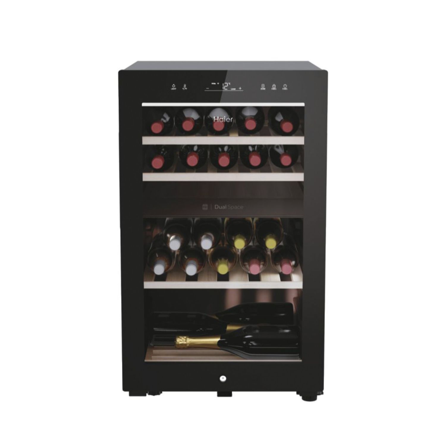 Haier Wine Bank 50 Series 7 HWS42GDAU1, Weinkühler mit Kompressor, Freistehend, 42 Flasche(n), G, Schwarz, Schwarz