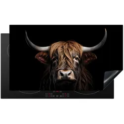 HERDABDECKPLATTE Schottischer Highlander - Porträt - Schwarz - Tier Induktionsschutz 91.6x52.7 cm