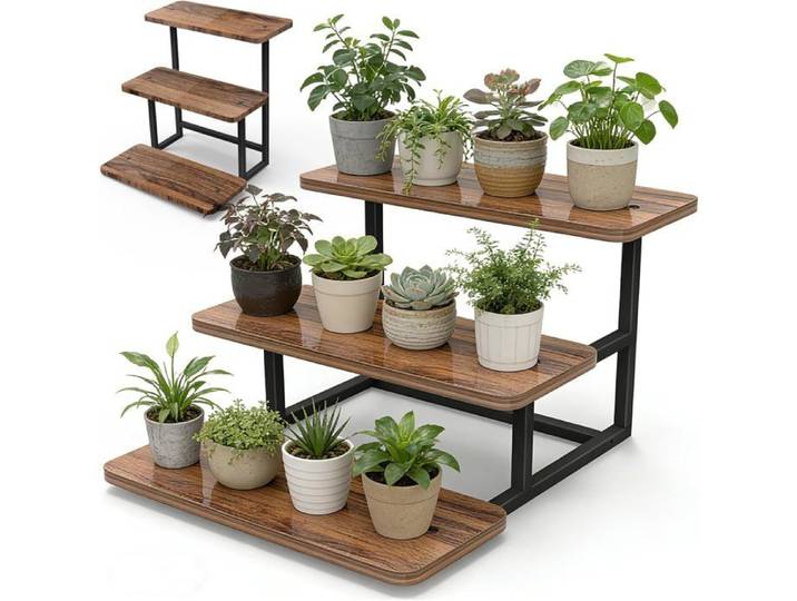 Support Plante En Métal Bois 3 Étagen Meuble Porte Plante Pour Plusieurs Plantes Support Pot De Fleur Le Balcon Du Jardin Salon Bu