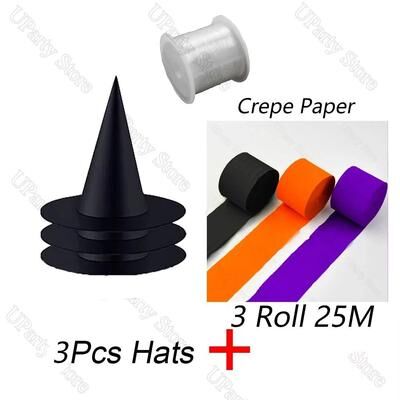 Uplifted Finds Hanging Black Witch & Wizard Hats Bulk Set With Hanging Rope For Outdoor & Home Decor 6pcs Mixed B