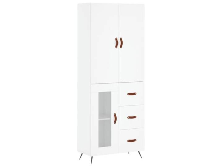 Fisinber Highboard Weiß 69,5x34x180 cm Holzwerkstoff Schrank Elegantes 2-teiliges Möbelstück mit Glastüren und stabilen Metallfüßen für viel Platz im Wohnzimmer oder Flur.