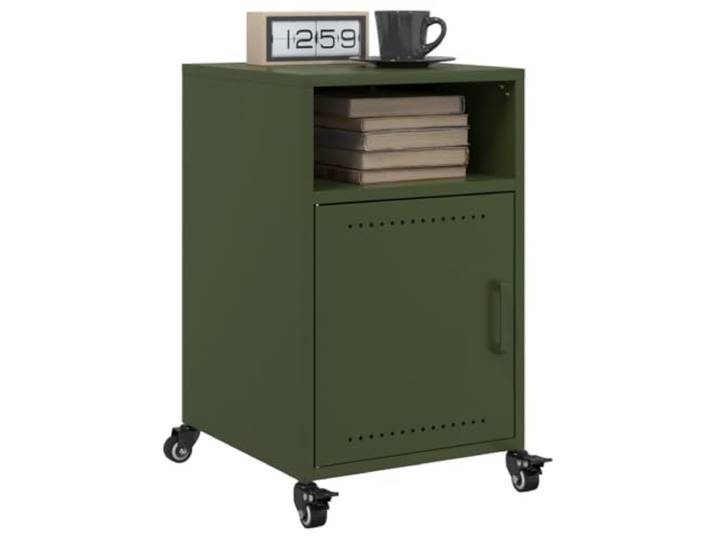 HEFZGDB Olivgrüne Nachttische 2 Stück Stahlgestell 36x39x59 cm mit Rollen und Griff, Stauraum Schrank Beistelltisch kaltgewalzt stabil
