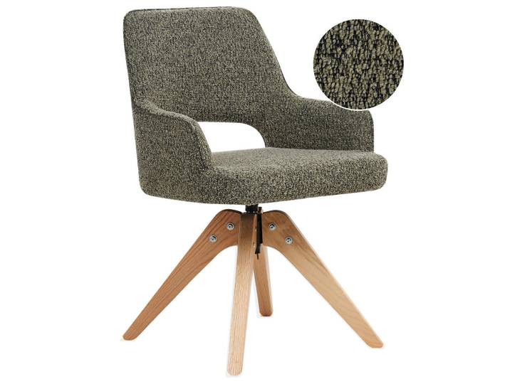 Beliani Esszimmerstuhl drehbar Bouclé Grün Moravia, Grün, Braun, Holz, 56x83x66 cm, Esszimmer, Stühle