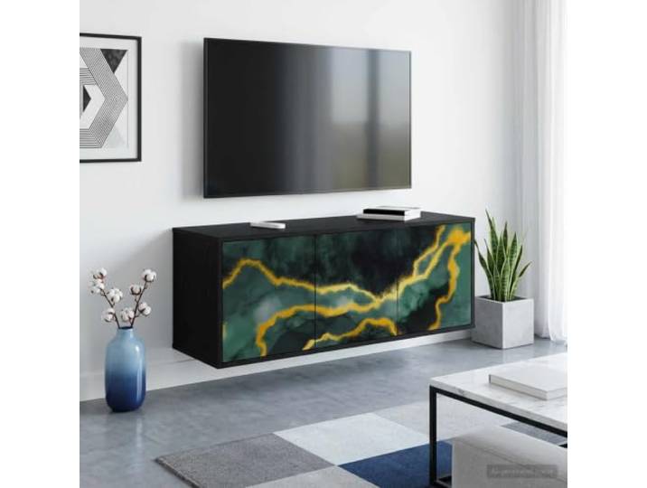 Wandmontierter TV-Schrank WIJHE 102x33x40 cm Holzwerkstoff mit Stauraum Schwebendes Design, dekoratives Muster, robuste Holzwerkstoff-Konstruktion, viel Stauraum, einfache Reinigung