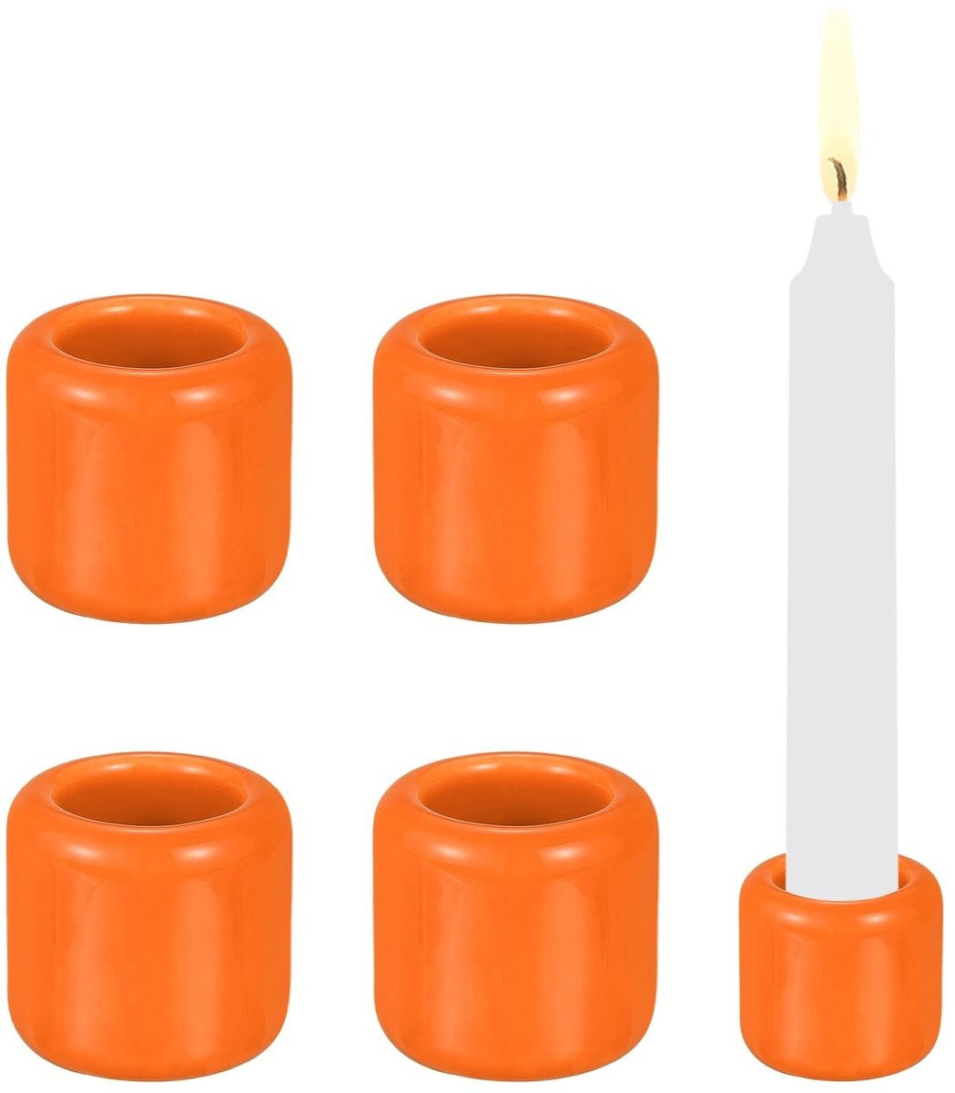 Set van 5 mini keramische tealight kaarsenhouders oranje