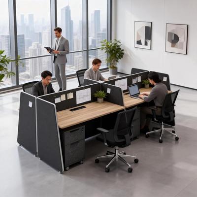 WESOME Modular Office Cubicle Desk with Outlets & USB, Staff Workstation Desk with Mobile Storage Cabinet