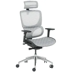 Carmen DELTA Chefsessel XXL mit Netzrücken, Kopfstütze, Lordosenstütze, 3D-Armlehnen und Alu-Fußkreuz – Weiß
