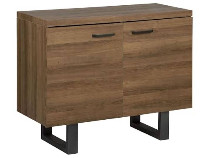 Beliani Schrank Braun 2 Türen Modernes Sideboard mit Dunkler Holzfarbton Holzwerkstoff, Industriell, Papierfurnier, 94 x 42 x 79 cm