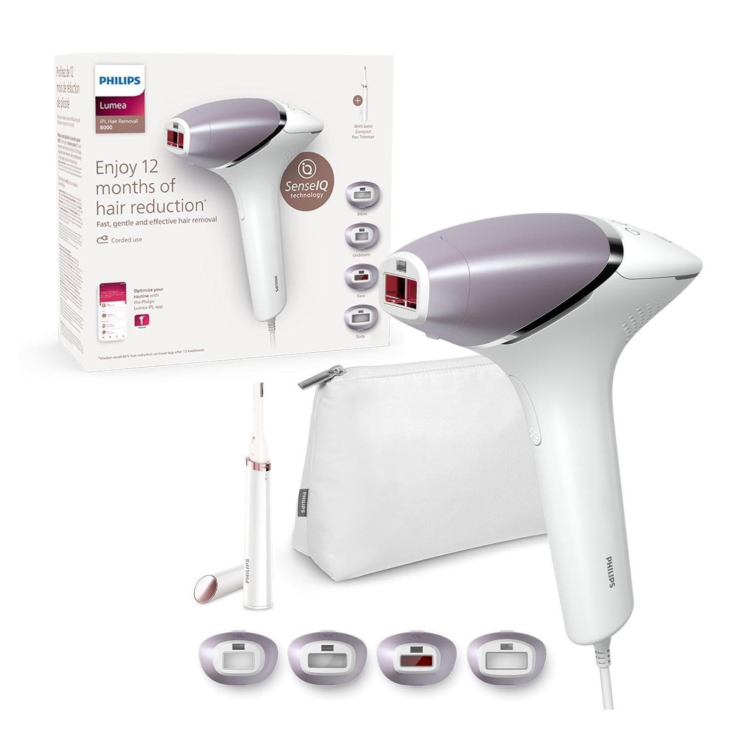 Philips IPL-Haarentferner Lumea IPL Haarentfernungsgerät 8000 - mit SenseIQ,4 Aufsätze, 450000 Lichtimpulse, 2 Aufsätze, Frauen, Männer, Intimbereich