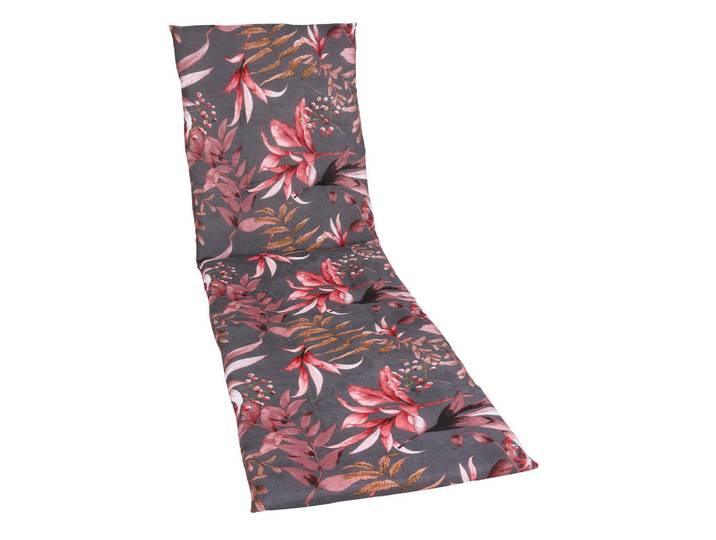 Liegenauflage, Anthrazit, Braun, Rosa, Blätter, Füllung: Schaumstoff, Vlies, rechteckig, 58x5x188 cm, pflegeleicht, hochwertige Qualität, langlebig, für den Außenbereich geeignet, mittels Bändern zu befestigen, mittels Gurtband zu befestigen, Gartenmöbel, Gartenpolster & Auflagen, Liegenauflagen