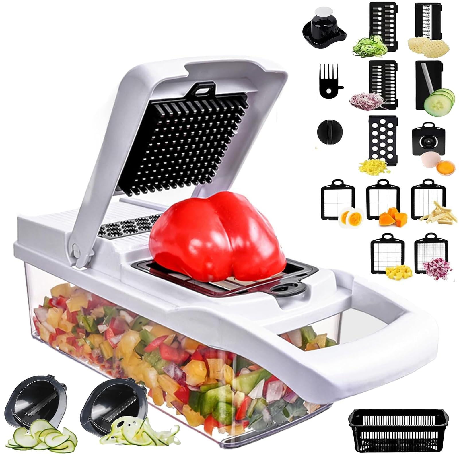 Dripio Multifunctionele groentesnijder en keukenmandoline met 1,2 liter opvangbak, wit