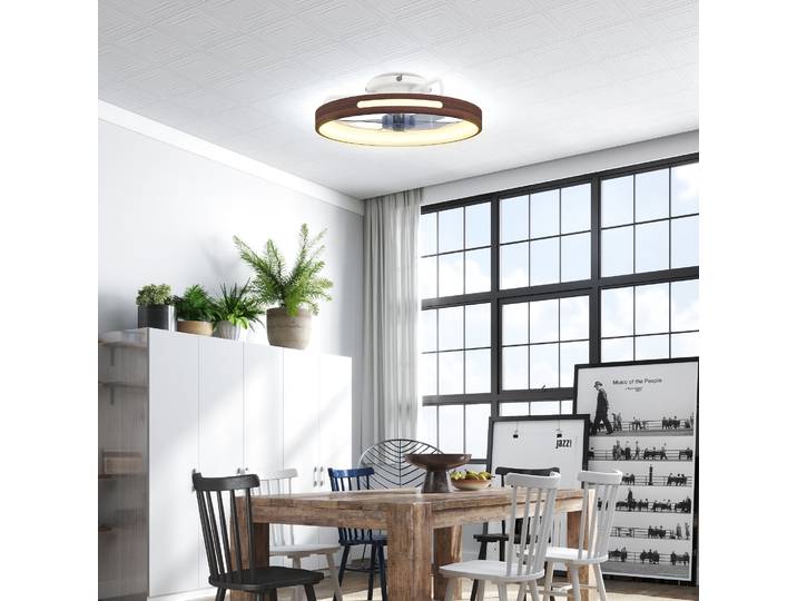HOMCOM Ventilateur Plafond LED 40W Réversible Télécommande Teck