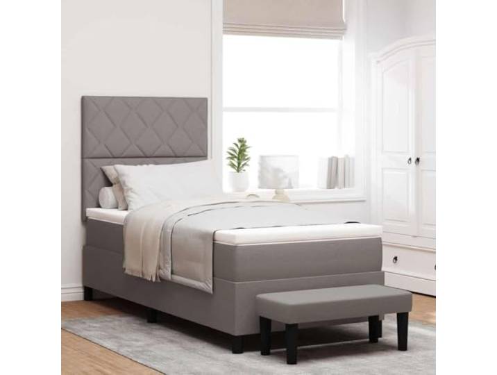 Boxspringbett mit Kissen taupe 90 x 190 cm Stoff Taschenfedern, Schaumstoffpolsterung, konstruiertes Holzgestell, Kopfteil verstellbar 118/128 cm, Unterstützung