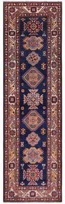 Treasured Knots Caucasian Super Kazak Leilani Blue/Beige Hand Knotted Wool Runner - 2'9'' x 9'8''