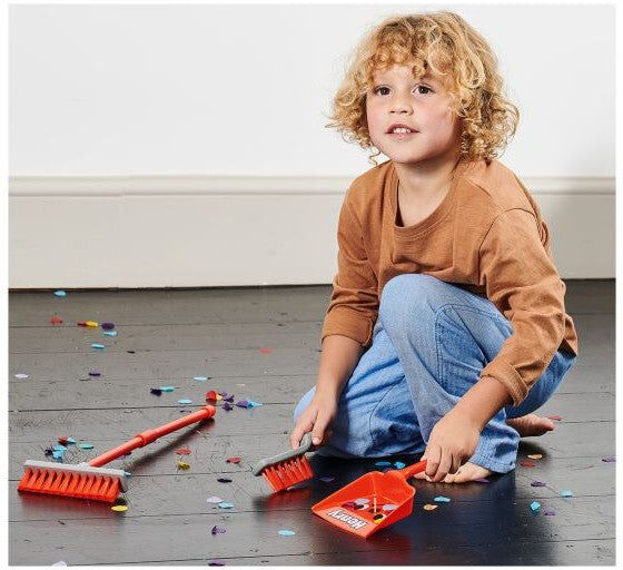 Casdon Henry's Clean-Up Brigade Toy Broom, Dustpan and Brush Set, Bright Red, Handheld and Broom