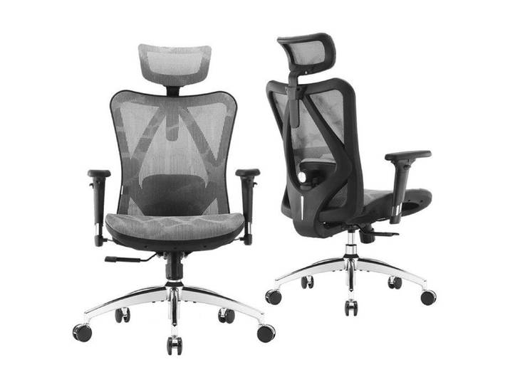 SIHOO M57 Chaise de Bureau Ergonomique Soutien Lombaire Têtière Ajustable et Accoudoirs 3D Dossier Réglable en Maille Gris&Noir