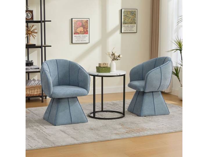 Fauteuil pivotant - SOGEU - Fauteuil Relax - Tissu chenille bleu - Rotation 360° base géométrique - Dossier ergonomique